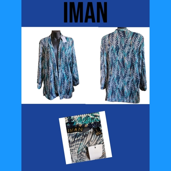 IMAN Jackets & Blazers - IMAN CRINKLED ABSTRACT PRINT DESIGNEROPEN FRONT CARDIGAN JACKET NWT